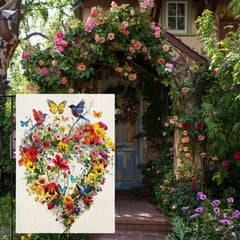 Double-sided garden flag with birds and butterflies in yellow