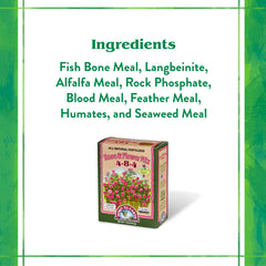 Down To Earth Organic Rose & Flower Fertilizer box with flowers in the background