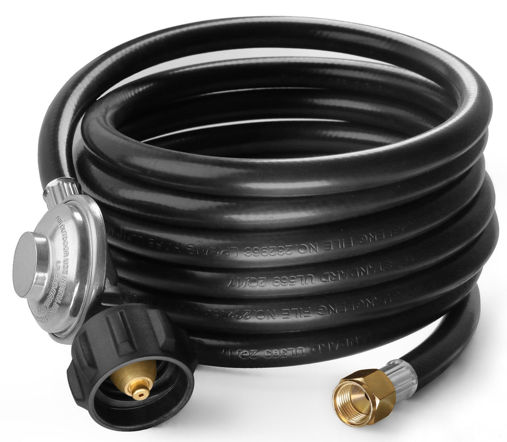 DOZYANT 12 Feet Propane Regulator and Hose front view with brass fittings