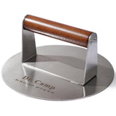 Dr.Camp 7 Inch Stainless Steel Burger Press with wood handle front view