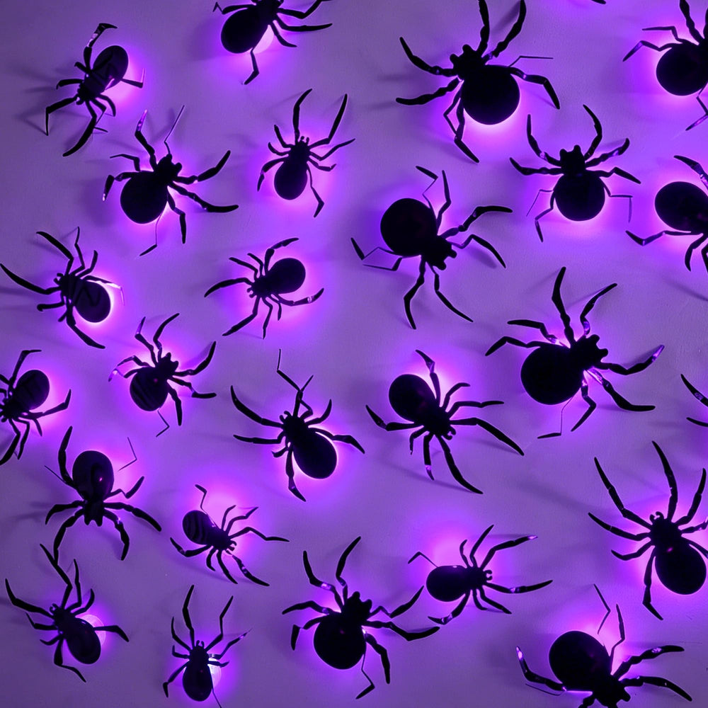 DR.DUDU Halloween 36 pack purple light up spiders front view