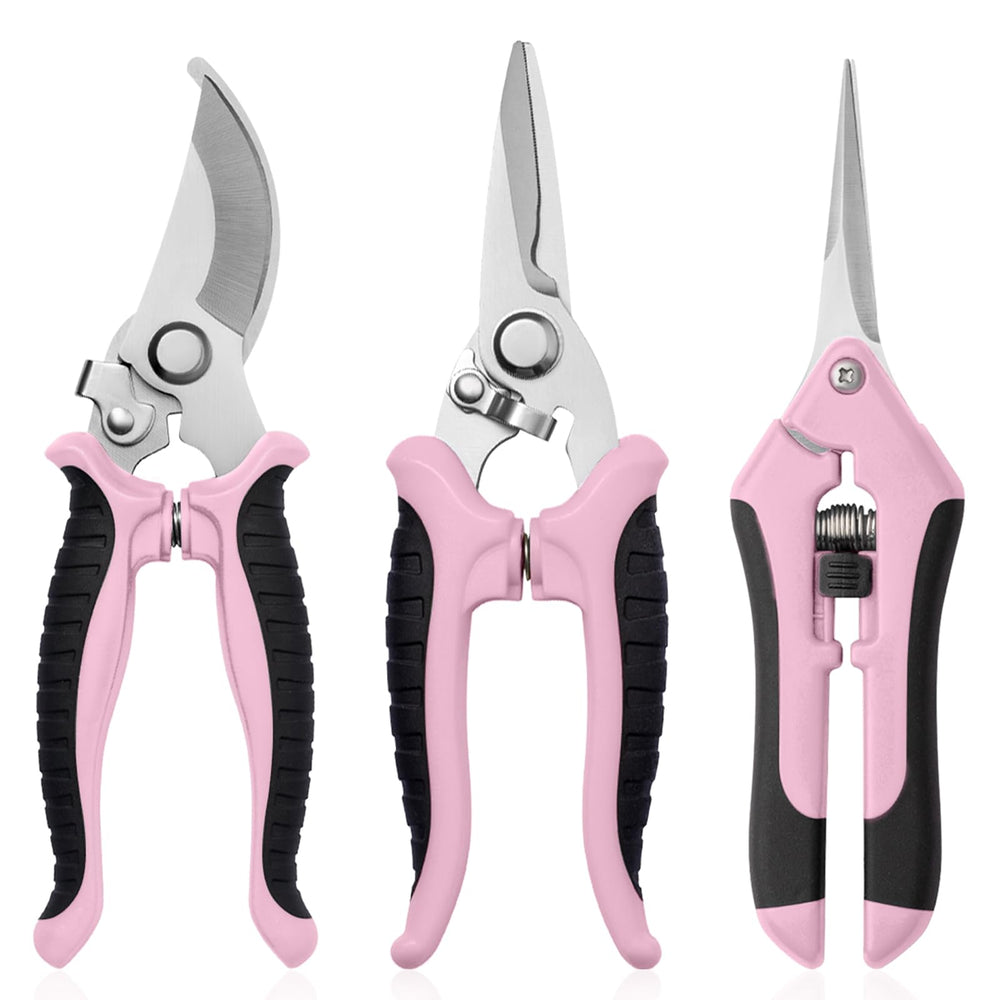 Drametic+ 3 Pack Garden Pruning Shears in pink and black, front view