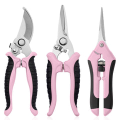 Drametic+ 3 Pack Garden Pruning Shears in pink and black, front view