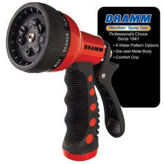 Dramm Revolver Heavy Duty Metal Garden Hose Nozzle front view, red