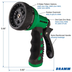 Dramm Revolver nozzle showing 9 spray patterns