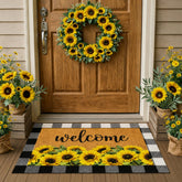Drydiet Fall Sunflower Welcome Doormat set with black and white plaid