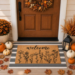 Drydiet Fall Wildflower Door Mat Set front view with vibrant flowers