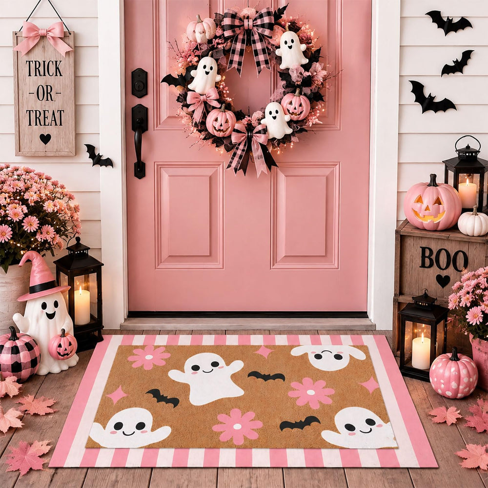 Drydiet Halloween door mat set featuring a cute ghost design in pink