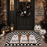 Drydiet Halloween Door Mat Set showing ghost design and checkerboard pattern