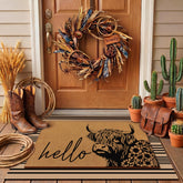 Drydiet Highland Cow Layered Doormat Set featuring black and khaki colors