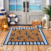 Drydiet Nautical Welcome Door Mat front view with blue anchor design
