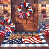 Drydiet Welcome Door Mat outdoor blue and white with American flag design