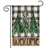 Dsben Welcome Christmas Trees Garden Flag front view with green pine trees