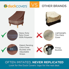 Duck Covers cover fitting a rectangular patio table with chairs