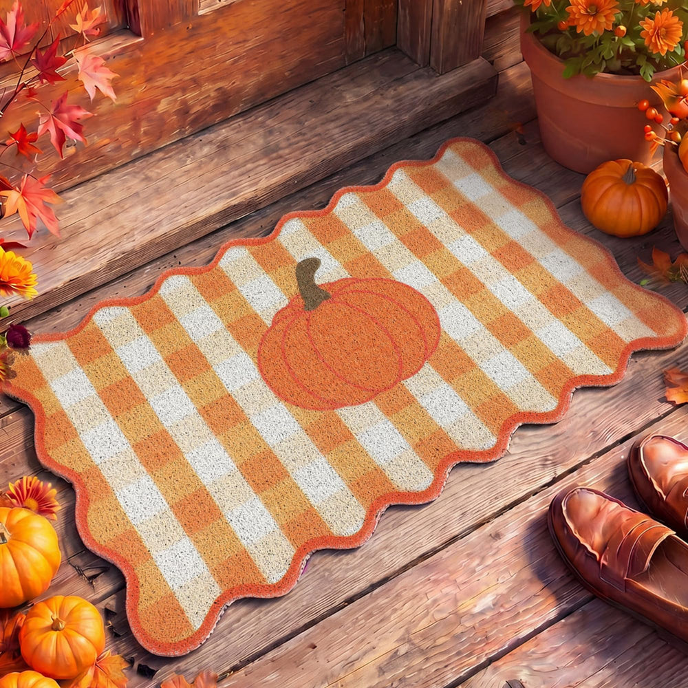Dunzy Fall Doormat with pumpkin design front view
