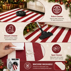 Duraaamo Burgundy White Striped Rug on porch