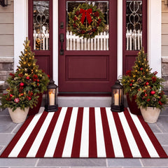 Duraaamo Christmas Burgundy White Striped Rug front view