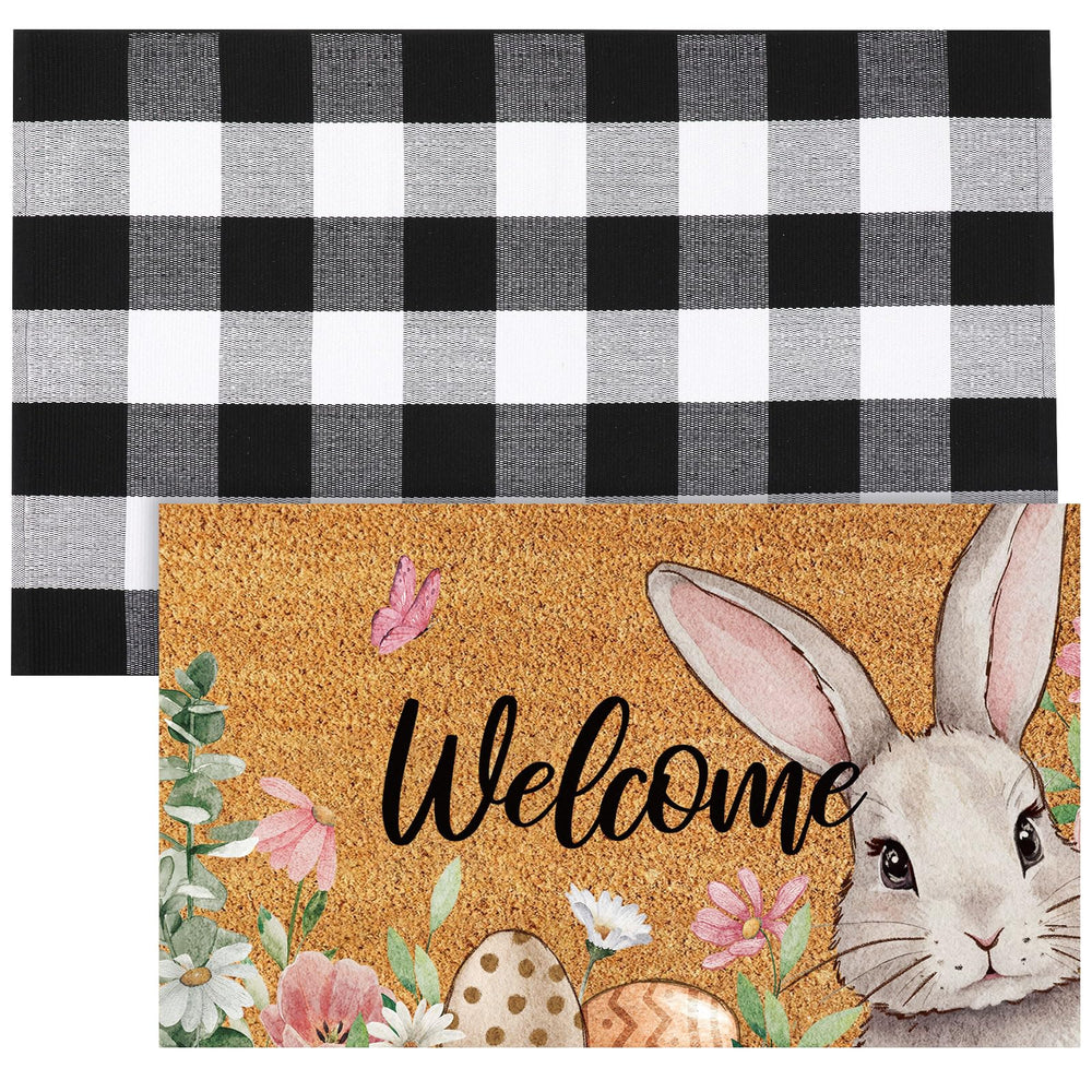 Duraaamo Easter coir doormat with bunny patterns front view