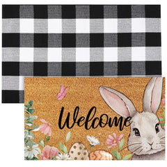Duraaamo Easter coir doormat with bunny patterns front view
