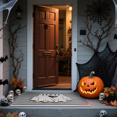 Duraaamo Halloween doormat with black and white striped rug