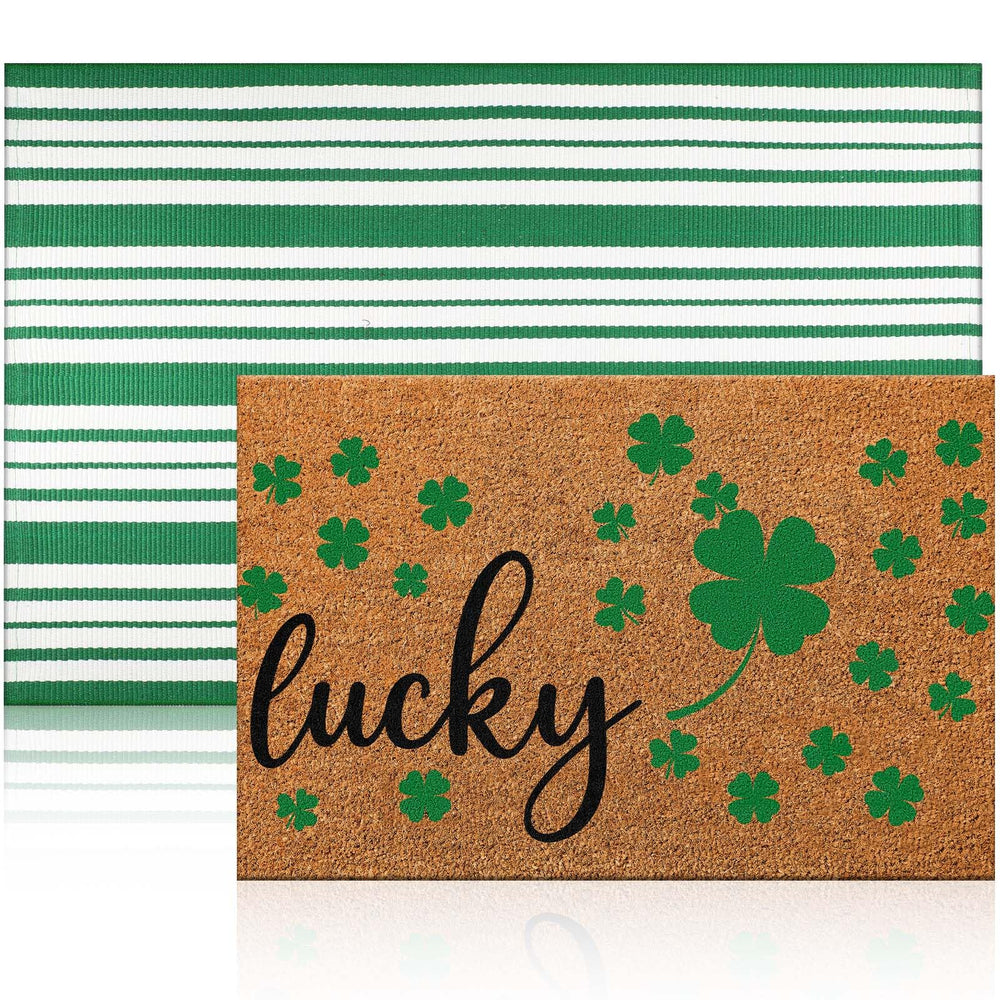Duraaamo St. Patrick's Day doormat with shamrock patterns, front view
