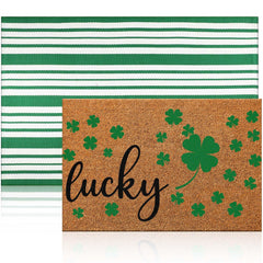Duraaamo St. Patrick's Day doormat with shamrock patterns, front view