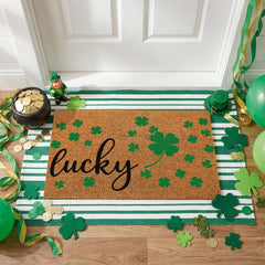 Duraaamo striped outdoor rug in green and white, side view