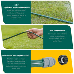 DXront soaker hose alongside metal garden stakes