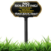 DXSIGN Funny No Soliciting Sign front view with bold message