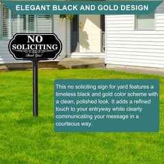 DXSIGN No Soliciting Sign close-up showing black and white design