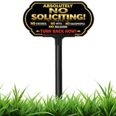 DXSIGN No Soliciting sign front view with bold gold lettering
