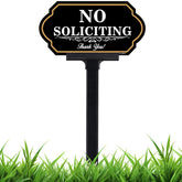 DXSIGN No Soliciting Yard Sign front view with gold lettering