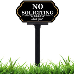 DXSIGN No Soliciting Yard Sign front view with gold lettering