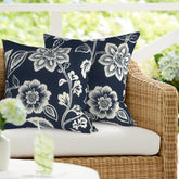 DYTXIII Outdoor Waterproof Pillow Cover front view, Vines Navy