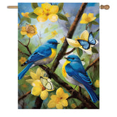 DZGlobal Bluebird Garden Flag 28x40 front view with floral design