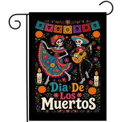 DZGlobal Dia De Los Muertos garden flag front view with skeleton design