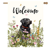 DZGlobal Floral Black Lab Garden Flag front view