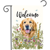 DZGlobal Golden Retriever Garden Flag front view with floral design