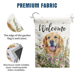 DZGlobal Golden Retriever Garden Flag installed in a garden setting