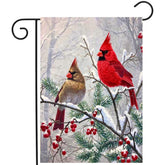 DZGlobal Winter Cardinal Bird Garden Flag front view with vibrant colours