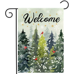 DZGlobal Winter Garden Flag 12x18 double sided with pine tree design