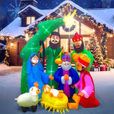 EAONE 7FT Inflatable Nativity Scene front view with LED lights