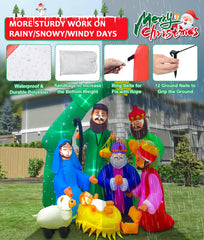 EAONE Nativity Scene with built-in LED lights glowing at night