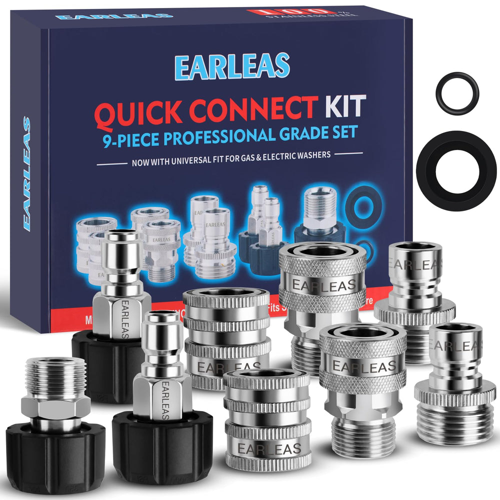 EARLEAS Pressure Washer Quick Connect Kit front view with stainless steel fittings