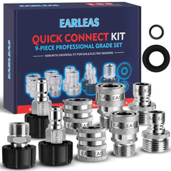 EARLEAS Pressure Washer Quick Connect Kit front view with stainless steel fittings