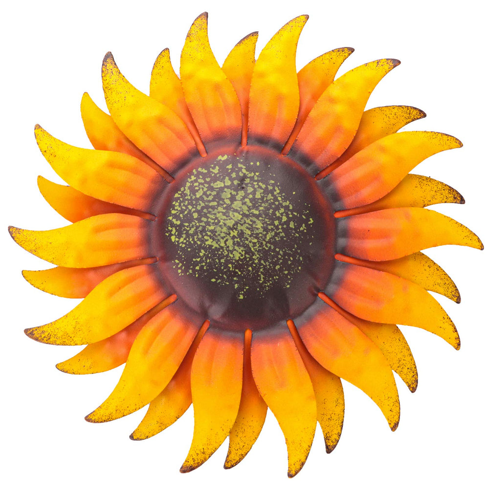 EASICUTI Sunflower Metal Wall Art front view, bright yellow finish