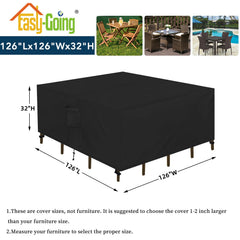 Easy-Going Square Patio Furniture Cover side view with dimensions