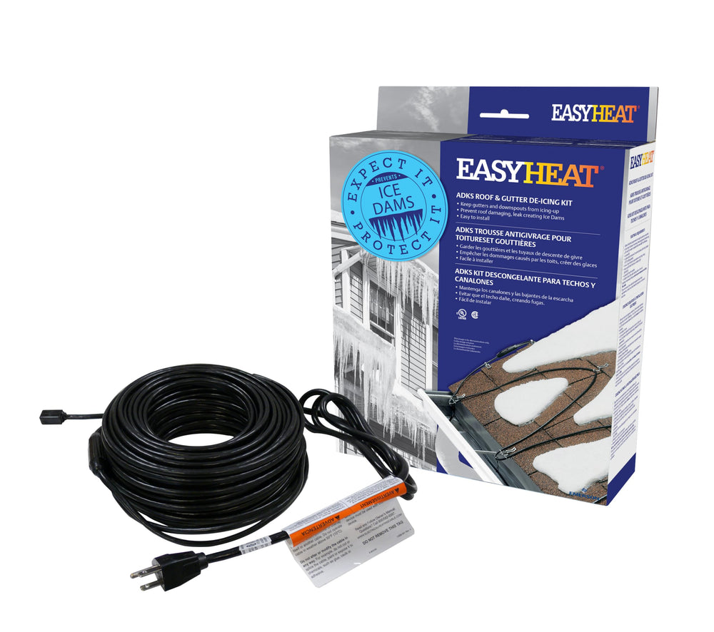 Easy Heat 30' Roof Deicing Cable with power cord and mounting clips