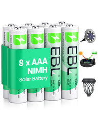 EBL Solar AAA Rechargeable Batteries Pack of 8 with storage case