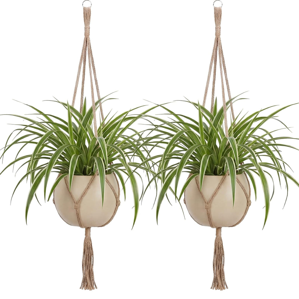 EBOOT Macrame Plant Hanger 33 Inch, linen colour front view